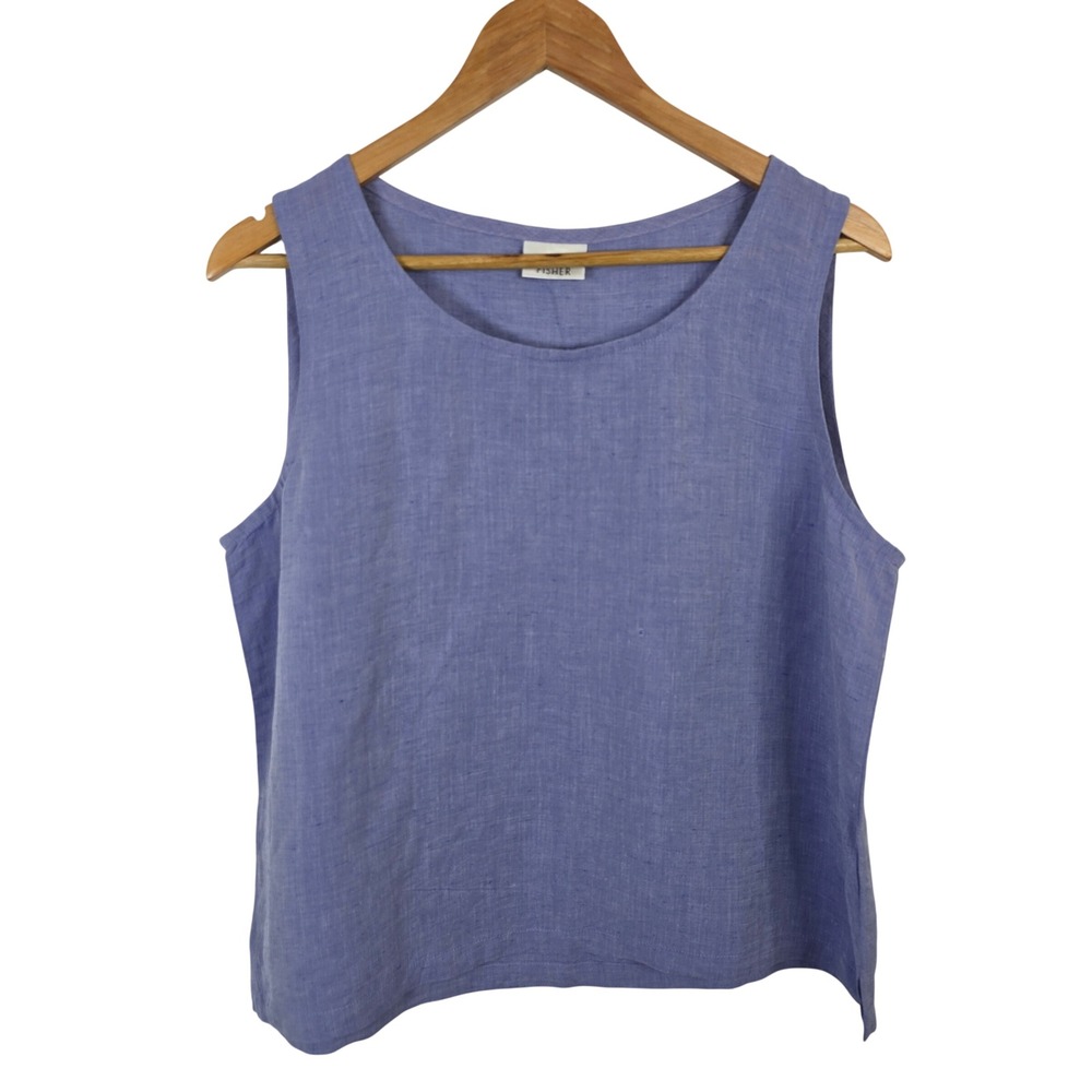 Eileen Fisher Linen Viscose Scoop Neck Sleeveless Tank Top Periwinkle Blue Large